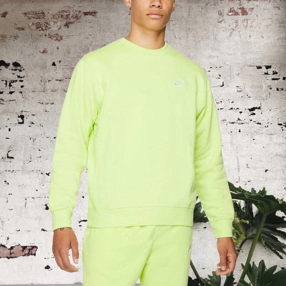 Nike Sportswear Club Fleece Crew Pullover Sweatshirt Men's Size XXLT 2XLT Volt - Picture 6 of 10